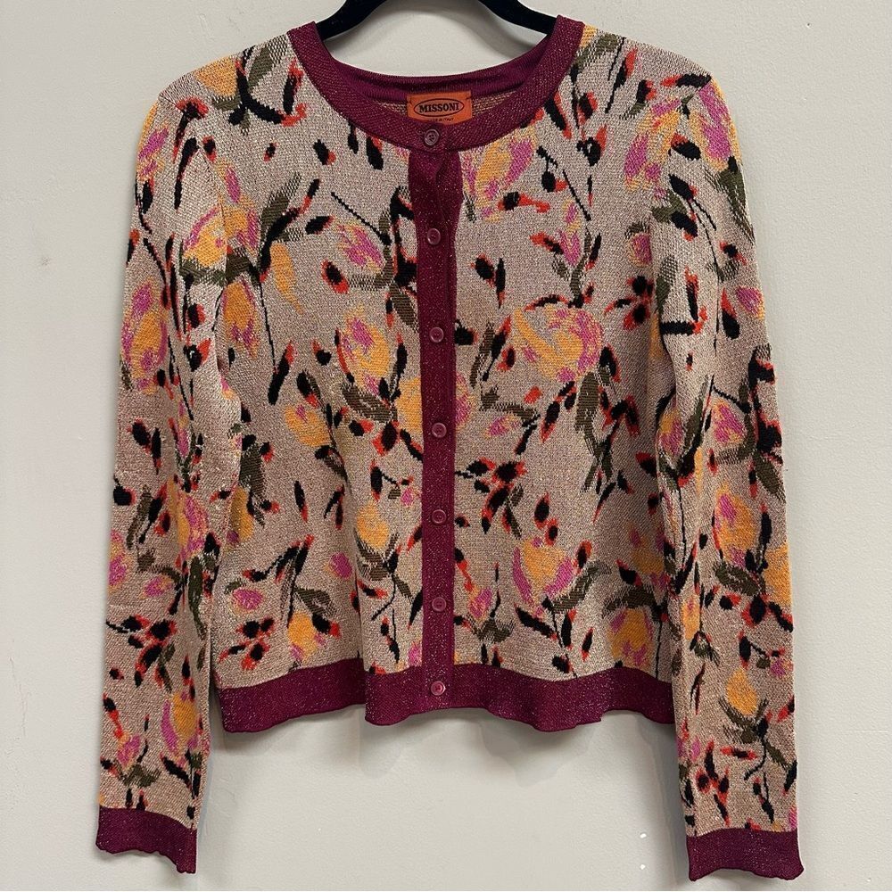 MISSONI Cardigan‎ Women Size Medium Wool Blend Floral Boho Office